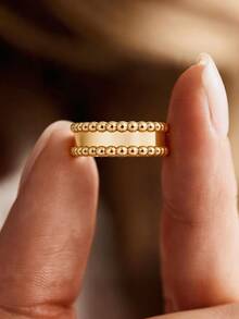 1pc 18K Gold Plated Double Row Bead Wide Band Ring, Unique Luxury Ring, Suitable For Women Girls Daily Party Decoration And Holiday Gift - Yellow Gold - View 5