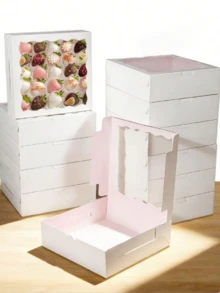 12pcs/1pc Square Window Gift Box, Suitable For Daily Festival Cake Pastry Luxury High-End Packaging Box, Holiday Party Gathering, Friend Birthday, Wedding Favor Gift Box, Halloween, Christmas, Thanksgiving Gift Packaging Bag - Multiple Styles - View 1