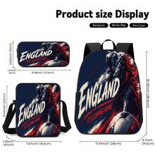 Lion Football 2D Print 3 Pieces Backpack Set, Large Capacity Backpack With Crossbody Bag And Pencil Case, Side Elastic Mesh Pocket For Water Bottle, Wide Breathable Adjustable Shoulder Straps, Passionate Fan Style Daily Commute Travel Casual Storage Bag - Printed Bag - View 6