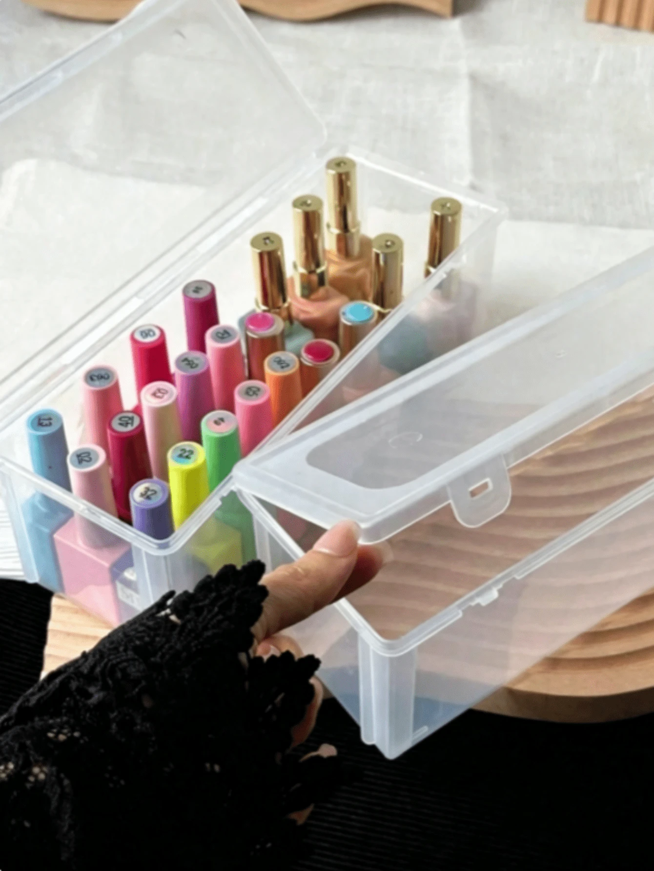 Large Transparent PP Nail Polish Storage Box, Stackable Nail Art Tool Organizer, Salon-Grade Makeup Accessory Box, Gift For Women, Christmas Gift, Ideal Gift, Room Decor - Multicolor - View 1