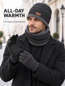 3pcs Unisex Thick Warm Fleece Cable Knit Hat, Scarf And Touchscreen Anti-Slip Gloves Set, Suitable For Daily Commute, Skiing, Cycling And Outdoor Activities - Multicolor - View 3