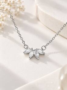 1 pieza Collar con colgante de círculo de cobre con circonia y moño, para uso diario y como regalo para mujeres - Plateado - Ver 6