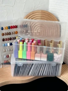 Large Transparent PP Nail Polish Storage Box, Stackable Nail Art Tool Organizer, Salon-Grade Makeup Accessory Box, Gift For Women, Christmas Gift, Ideal Gift, Room Decor - Multicolor - View 2