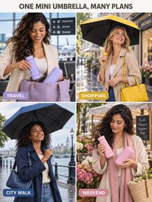 1pc Portable Sun Protection Umbrella, Multiple Styles To Match, Comes With Portable Storage Bag, Women's Umbrella, Travel Essential, Beach Essential, Beach Sun Umbrella, Mini Size, Suitable For School, Office, Outdoor, Lightweight Mini Folding Umbrella, Women's Style, Easy To Store In Handbag, Backpack Or Car, Suitable For Sunny And Rainy Weather, Daily Commute And Travel, Halloween, Thanksgiving, Christmas And New Year - A - View 10