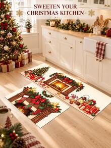 1/2pcs Christmas Floor Mat, Vintage Diatomaceous Earth Mat, Christmas Gift Pattern, Super Absorbent, Non-Slip, Perfect For Bathroom, Kitchen And Dining Room, Quick Dry, Ideal Home Decor And Bathroom Mat Gift - Multicolor - View 2