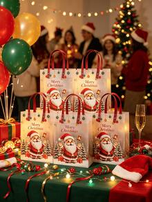 6pcs Christmas Gift Bags, Frosted Transparent Gift Packaging Bags, Santa Claus, Reindeer, Christmas Tree Pattern Printed, Christmas Decoration, Christmas Gift, Christmas Presents - View 1