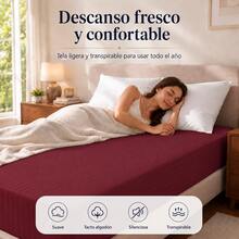 Beyoung Sábana de Cajón Fresca y Suave,Antiácaros e Hipoalergénica,Ajustable para Colchón de Hasta 30 cm,Individual/Matrimonial/Queen/King,Cómoda y Transpirable,Hecho en México - Burdeos - Ver 2
