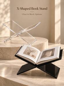 1pc X-Shaped Acrylic Bookshelf (Please Remove Protective Film Before Use), X-Shaped Transparent/Black Bookshelf, Desktop Display Stand, Book Tray, Magazine & Book Holder, Creative Acrylic Desktop Decor, Cookbook Stand, Photo Album Display Rack, X-Shaped Textbook & Photo Album Display Rack, Open Bookshelf, Suitable For Displaying And Reading Cookbooks, Art Books, Bibles, Magazines, Etc. - For Home And Office (Transparent, Black) - Clear - View 10