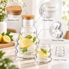 Glass Water Pitcher Set 1245ml With 6 Cups, Tree Shape Drinkware Set - Clear - View 4