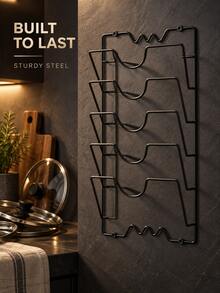 1pc Large Size 5-Tier Wall-Mounted Pot Lid Storage Rack, Multi-Layer Pot Lid Organizer For Kitchen Cabinet Door, Vertical Iron Pot Lid Organizer, Large Capacity Space-Saving Kitchen Storage Organizer - Multicolor - View 2