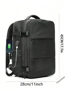 Large Capacity Multifunctional Travel Backpack Unisex Business Laptop Bag With Multiple Compartments, Independent Shoe Compartment, USB Charging Port, Fits Laptop, Suitable For Business Trips, Travel, Commuting, Gym, Short Trips, Carry-On Luggage - Black - View 2