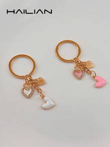 Rhinestone Heart Keychain, Sweet Enamel Heart Bag Charm Pendant, Gold Lobster Clasp Accessory, Fashion Backpack Handbag Decor Gift For Women Girls - Multicolor - View 15