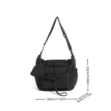 Black Drawstring Crossbody Bag, Multi-Pocket Nylon Shoulder Bag With , Adjustable Strap Casual Slouchy Sling Bag For Daily Commute Outdoor - Multicolor - View 6