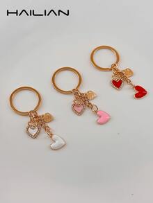 Rhinestone Heart Keychain, Sweet Enamel Heart Bag Charm Pendant, Gold Lobster Clasp Accessory, Fashion Backpack Handbag Decor Gift For Women Girls - Multicolor - View 12