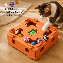 Fun Cat Box - Interactive Felt Cat Puzzle Toy, Durable Scratching & Biting Cat Maze Box, Includes Bell Ball And Colorful Rope Balls (Random Color), Cat Scratch Pad, Cat Scratch Post, Fun Design, Suitable For All Seasons, Ideal Choice For Indoor Cats - View 8