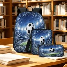 Shocking Football 2D Print 3 Pieces Backpack Set, Large Capacity Backpack With Crossbody Bag And Pencil Case, Side Elastic Mesh Pocket For Water Bottle, Wide Breathable Adjustable Shoulder Straps, Cool Visual Sports Style For Daily Commute, Travel And Leisure Storage - Printed Bag - View 7