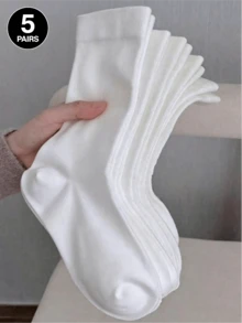 10 Pairs Women's Solid Color Wide Opening Comfortable Minimalist Maternity Socks, Moisture-Wicking Calf Socks 1/3/5/20/30 Pairs - White - View 14