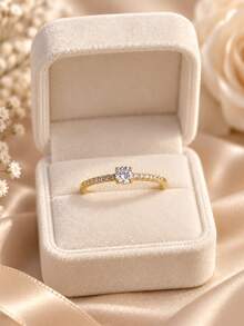 1pc Sterling Silver & Cubic Zirconia Ring, Exquisite Wedding Jewelry For Women - Yellow Gold - View 3