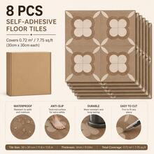 shiny home Pack Of 8 Self-Adhesive PVC Floor Tiles, 30 X 30 Cm, Faux Wood Parquet Pattern Vinyl Flooring For Kitchen, Bathroom And Living Area, Waterproof And Wear-Resistant PVC Flooring - Retro Floral - View 8