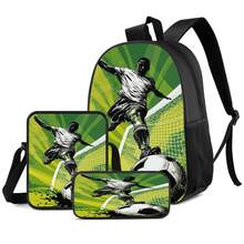 Football Player 2D Print 3 Pieces Backpack Set, Large Capacity Backpack With Crossbody Bag And Pencil Case, Side Elastic Mesh Pocket For Water Bottle, Wide Breathable Adjustable Shoulder Straps, Retro Sports Style Fan Daily Commute Travel Casual Storage Bag - Printed Bag - View 1