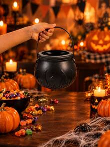 1pc/6pcs Halloween Witch Cauldron, Black Large Size With Handle Pot Bucket, Halloween Party Supplies, Home Decor, Indoor/Outdoor Halloween Decoration - Multicolor - View 14