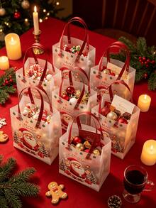 6pcs Christmas Gift Bags, Frosted Transparent Gift Packaging Bags, Santa Claus, Reindeer, Christmas Tree Pattern Printed, Christmas Decoration, Christmas Gift, Christmas Presents - View 6