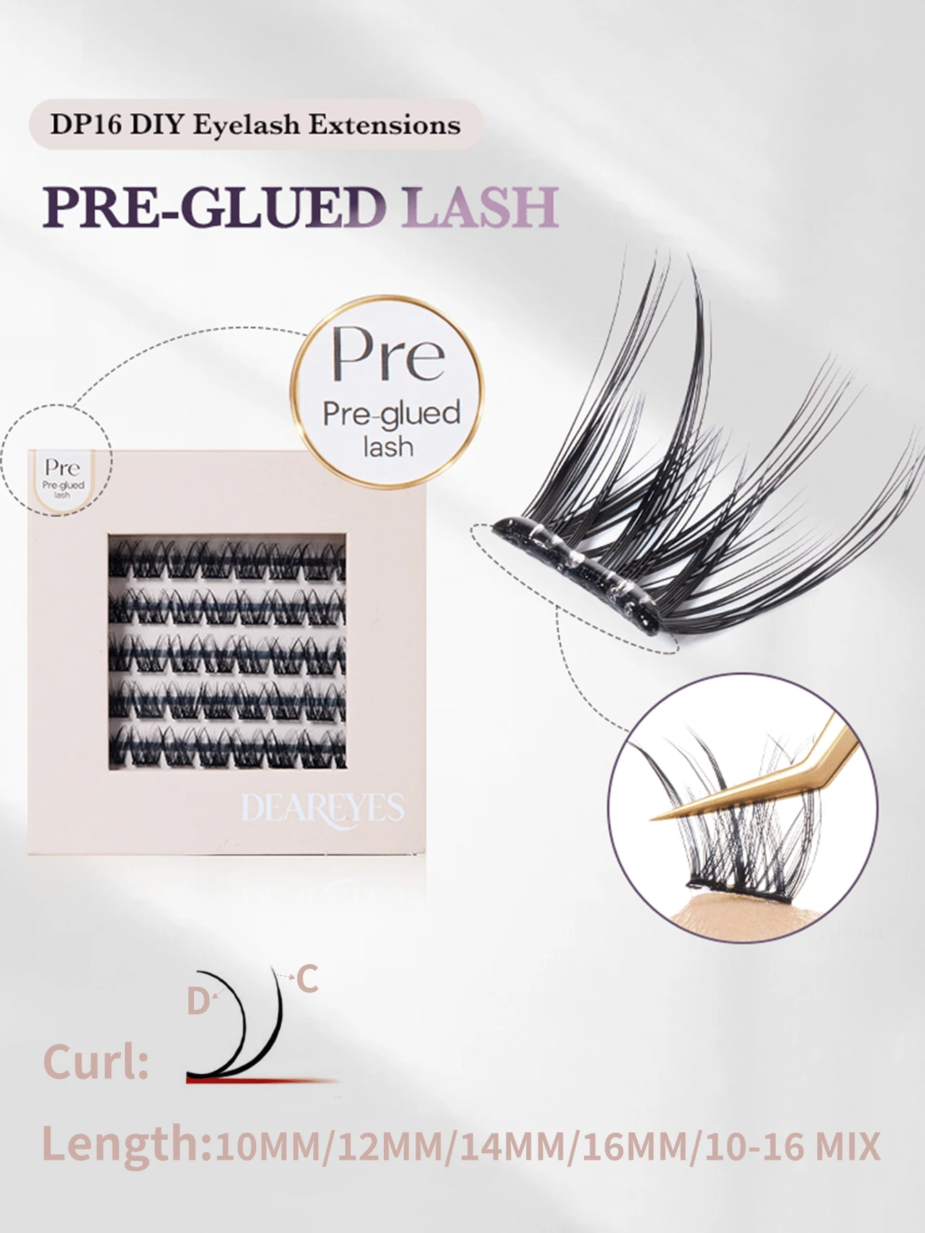 DearEyes DP-16 DIY Natural Curly Mixed False Eyelash Clusters, Natural Effect Curly Eyelash Clusters - View 1