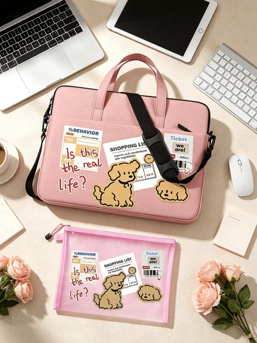 Cute Dog Print Laptop Bag,Lightweight Portable Zippered Crossbod,With Detachable Shoulder Strap,Large Capacity Office School Travel Computer Organizer - Multicolor - View 1