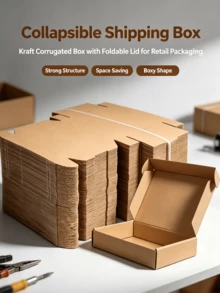Small Hard Kraft Paper Mailing Box, Foldable Corrugated Cardboard Shipping Packaging Box, Heavy Duty Cardboard Box, Suitable For Jewelry, Clothing And Miniature Electronic Accessories Storage And Transportation, Flat Stacking Space-Saving - Multicolor - View 4