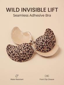 1 Pair New Leopard-Print Women's Mango-Cup Bra With Sweat-Resistant, Self-Adhesive Breast Pads, Suitable For Deep V-Neck Outfits - Multicolor - View 3
