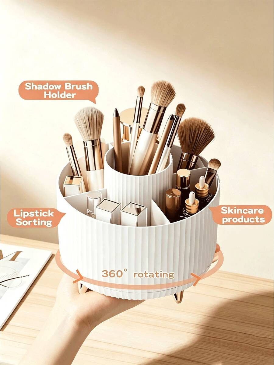 2pcs Makeup Organizer Storage Box Large Capacity Skincare And Cosmetics Storage Rack 360 Degree Rotating Desktop Organizer Puff And Makeup Brush Holder Room Decor Travel Essentials Perfume Storage Bathroom Decor Makeup Storage