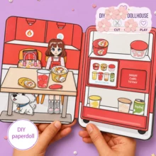Kitchen Food Theme Children's Scrapbook Dress Up Girl Quiet Book DIY Handmade Craft Set Requires Cutting Role Play Game Kids Life Cognition Hands-On Educational Toy Holiday Gift - Multicolor - View 1