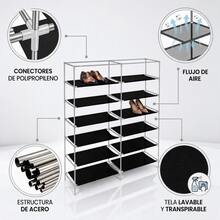 Zapatera Doble Organizador Cubierta de Tela Impermeable, Estante con Estructura de Acero de 6 Niveles, Zapatero Ahorrador de Espacio, Multifuncional de Fácil Armado - Gris - Ver 7