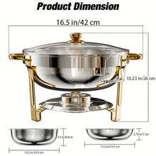 TUMATICLY 2/4PCS Gold Buffet Chafing Dish (5Quart), Round Chafing Dish Set With Lid Rack, RolledEdge Design, Mirror Polished StainlessSteel, Suitable For Catering, Parties And Weddings, For Cooking Only - Gold-2PCS - View 4