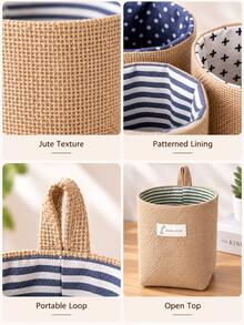2pcs Multi-Functional Jute Mini Storage Baskets, Foldable With Handle Desktop Organizer, Suitable For Stationery, Cosmetics, Snacks, Toys And Flower Pots, Home Office Bedroom Bathroom Use, Holiday Gift - Multicolor - View 5