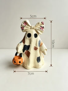 1pc Vintage Patchwork Ghost Resin Ornaments Cute Ghost Figures With Floral Bow And Top Hat Pumpkin Bucket Halloween Rustic Home Table Decor - Patch Ghost - View 9