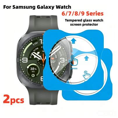 2pcs Tempered Glass Screen Protector For Samsung Galaxy Watch9 40mm/44mm, Watch8 44mm/Classic/Ultra, Watch7 40mm/44mm/Ultra 47mm, Watch6 40mm/44mm/47mm/Watch6 Classic 44mm, Compatible With Huawei Watch GT 5/Watch GT 5 Pro, Watch GT 6/Watch GT 6 Pro Series, 9H High Definition Ultra-Thin Anti-Scratch Anti-Drop, Bubble-Free Quick Installation With Alignment Tool
