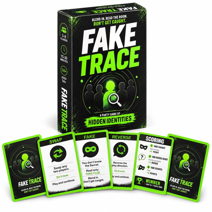 FAKE TRACE Hidden Identity Deduction Party Card Game, 3-8 Player Interactive Guessing Board Game, 15-30 Minute Quick Match, Suitable For Friend Gatherings, Family Entertainment, Party Game Night, Portable Desktop Game Set For Ages 14+ - Multicolor - View 1
