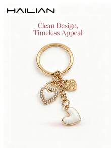 Rhinestone Heart Keychain, Sweet Enamel Heart Bag Charm Pendant, Gold Lobster Clasp Accessory, Fashion Backpack Handbag Decor Gift For Women Girls - Multicolor - View 5
