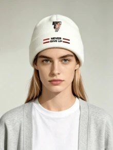 1pc/2pcs Inspirational Slogans Pattern Print Unisex Street Fashion Outdoor Sports Knit Beanie And Crossbody Bag, Gift For Yourself Or Friends - Multicolor - View 3