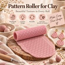 Waffle Texture Clay Roller, 3D Printed PLA Pottery Texture Roller, Suitable For Polymer Clay, Soft Clay, Air Dry Clay, Ceramic Embossing Tool For Pottery, DIY Crafts, Sculpture, Hand Molding, Geometric Pattern Printing Roller, Ceramic Making Supplies For Artists - Pink Waffle - View 3