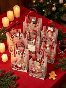 6pcs Christmas Gift Bags, Frosted Transparent Gift Packaging Bags, Santa Claus, Reindeer, Christmas Tree Pattern Printed, Christmas Decoration, Christmas Gift, Christmas Presents - View 3