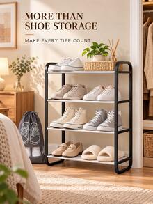 1 Set/1 Piece 4-Tier Black Shoe Rack + 5 Pieces Shoe Storage Bags, Large Capacity Space-Saving Storage Rack, 1 Multi-Layer Independent Shoe Rack, Modern Open Shelf, Suitable For Sneakers, Boots, Slippers And Daily Footwear, Ideal For Entryway, Closet, Bedroom, Dorm, Apartment And Other Home Storage, Easy Access Storage Rack, Perfect For Housewarming, Back To School, Spring Cleaning And Year-Round Home Organization - Multicolor - View 4