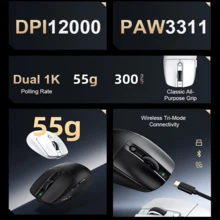 AULA V1 Tri-Mode Wireless Gaming Mouse, 55g Ultra Lightweight, PAW3311 Sensor, 12000 DPI Adjustable, 6 Programmable Buttons, Wired/2.4G/Bluetooth Computer Mouse For PC Laptop, Black & White Optional - View 3