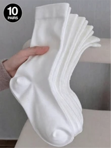 10 Pairs Women's Solid Color Wide Opening Comfortable Minimalist Maternity Socks, Moisture-Wicking Calf Socks 1/3/5/20/30 Pairs - White - View 18