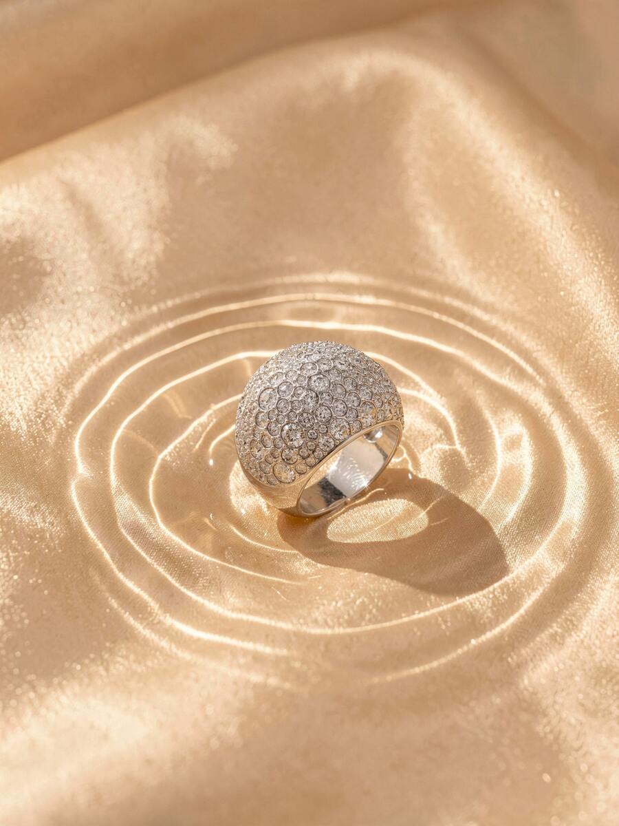 Swarovski 1pc Silver Tone Dome Shape Ring For Women, Fashion Finger Jewelry For Party Wedding Dating And Daily Wear - Silver - View 1