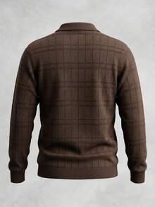 Men's Autumn/Winter 12-Gauge Plaid Regular Shoulder Polo Collar Long Sleeve Sweater - Brown - View 5
