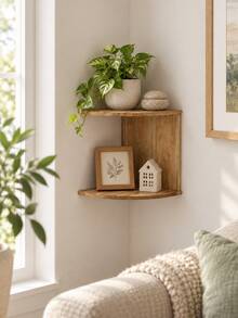 1pc Wall Mounted Floating Corner Shelf Space-Saving Corner Bookshelf Display Storage Rack Suitable For Living Room Bedroom Bathroom Office Entryway Kitchen Placing Green Plants Books Home Decor Small Space Storage - Shape - View 5