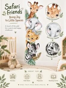 90x30cm Cute Wild Animal Wall Sticker, Giraffe Elephant Lion Zebra Children's Room Baby Room Door Bedroom And Game Room Decorative Sticker - Multicolor - View 6