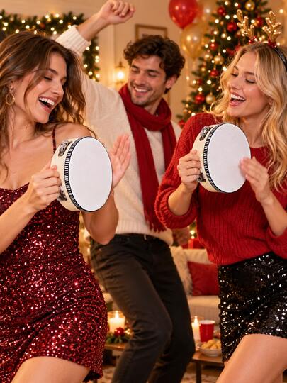 Single Row Tambourine: Wooden Handheld Tambourine With Metal Jingles - Ideal Percussion Instrument For Weddings And Parties, Great Gift For Wedding Decor, Home Decor, Room Decor, Party Favors, Bridal Shower, Graduation, Birthday Party, Bachelorette Party